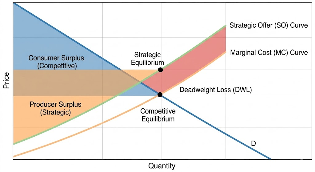Demand diagram showing strategic bidding behavior of producers