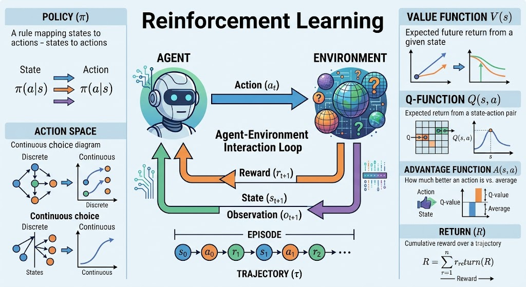 Agent-Environment Loop and Core Mathematical Concepts