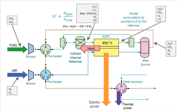 Figure 2. Working Principle of a Biogas-Fed SOFC System